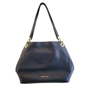 Michael Kors Raven Large Pebbled Leather Shoulder Bag Navy Gold 30H6GRXE3L